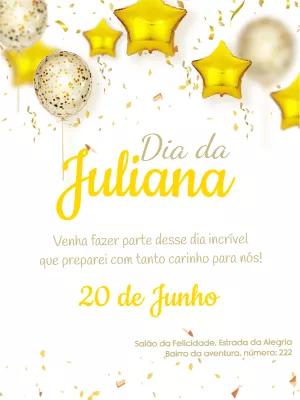 Convite de Aniversário Balões Dourados para Editar Online