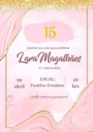 Convite 15 Anos Mármore Rosa e Dourado para Editar Online