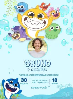 Convite Aniversário Baby Shark Big Show com Foto para Editar