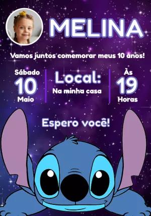 Convite Aniversário Stitch com Foto para Editar Online
