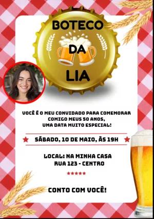 Convite de Aniversário Boteco com Foto para Editar Online