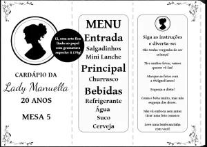 Cardápio Aniversário Bridgerton Editável para Imprimir