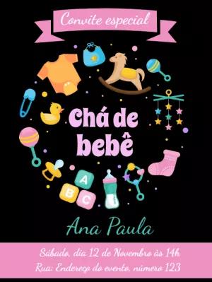 Convite Chá de Bebê com Brinquedos para Editar Online