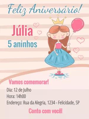 Convite de Aniversário Princesa para Editar Online