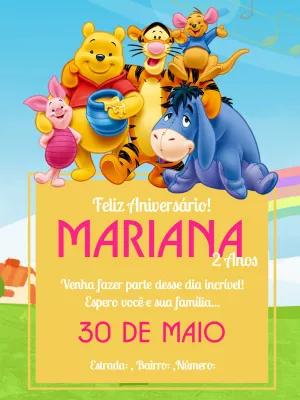 Convite de Aniversário Ursinho Pooh e Turma para Editar Online