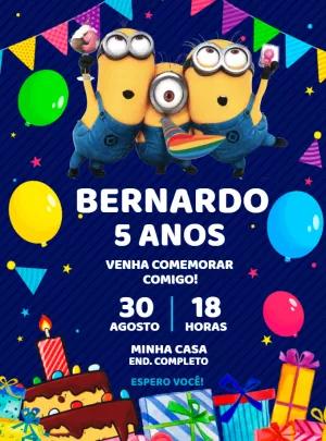 Convite de Aniversário Minions para Editar Online