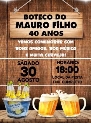 Convite Aniversário Boteco Rústico para Editar Online