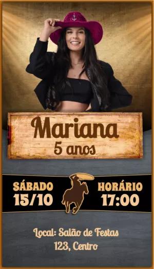 Convite de Aniversário Boiadeira Country para Editar Online