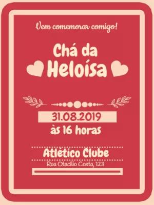 Convite de Chá de Panela Romântico com Corações para Editar