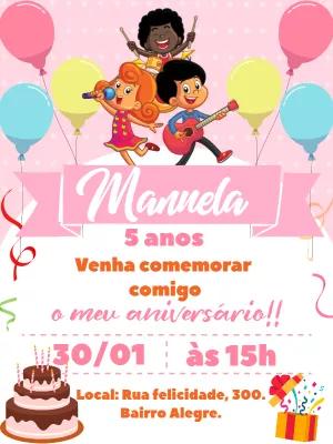 Convite de Aniversário 3 Palavrinhas Rosa para Editar Online
