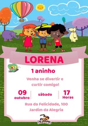 Convite Aniversário 3 Palavrinhas para Editar Online