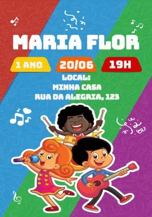 Convite Aniversário 3 Palavrinhas com Música para Editar Online