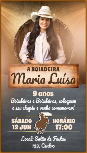 Convite Aniversário Boiadeira com Foto para Editar Online