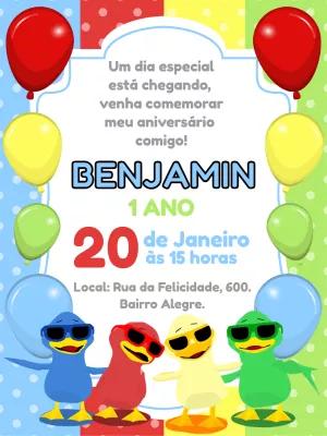 Convite Aniversário Patinhos Coloridos para Editar Online