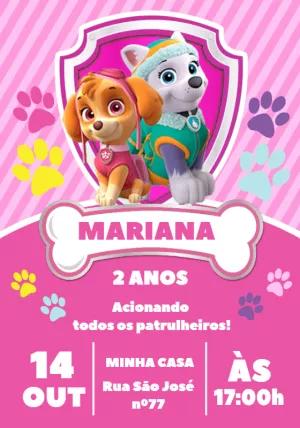 Convite Aniversário Skye e Everest Rosa para Editar Online