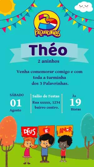 Convite de Aniversário 3 Palavrinhas para Editar Online