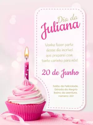 Convite de Aniversário Cupcake Rosa para Editar Online