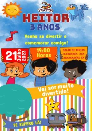 Convite Aniversário 3 Palavrinhas com a Turminha para Editar