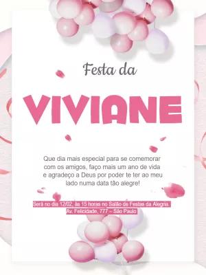 Convite de Aniversário com Balões Rosa para Editar Online