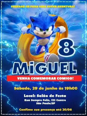 Convite de Aniversário do Sonic para Editar Online
