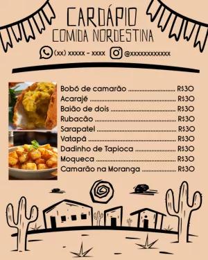 Cardápio de Comida Nordestina Ilustrado para Editar Online
