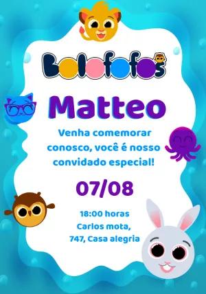 Convite de Aniversário Bolofofos com a Turma Reunida para Editar