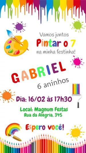 Convite Aniversário Pintando o 7 para Editar Online