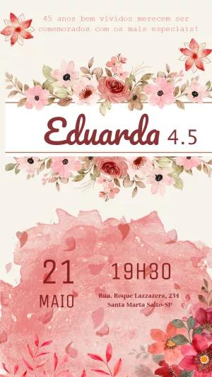 Convite de Aniversário Adulto Floral Aquarela para Editar