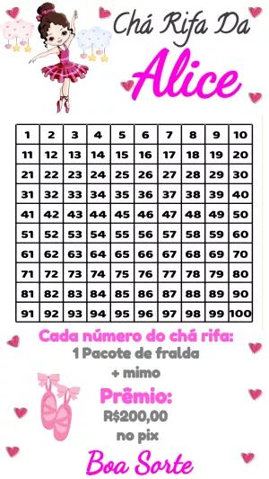 Chá Rifa Bailarina: Convite Editável com Tema de Menina