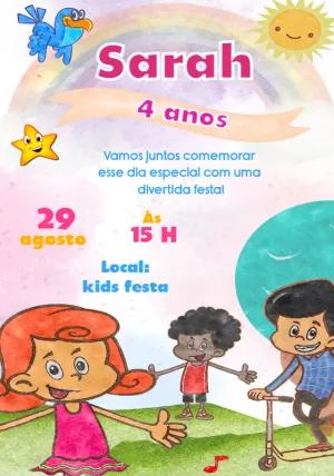 Convite Aniversário 3 Palavrinhas com Personagens para Editar
