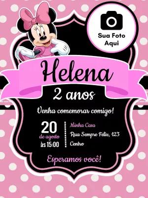 Convite Minnie Rosa com Foto para Aniversário para Editar Online