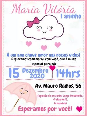 Convite de Aniversário Chuva de Amor para Editar Online