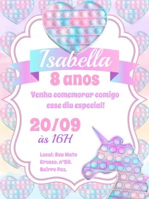 Convite Aniversário Pop It Unicórnio Candy Color para Editar