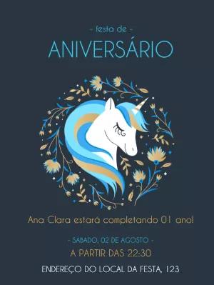 Convite de Aniversário Unicórnio Elegante para Editar Online