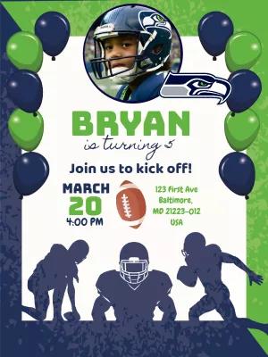 Editable Seahawks Football Birthday Invitation with Photo