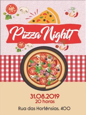 Convite Noite da Pizza Ilustrado para Editar Online