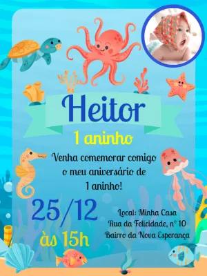 Convite Aniversário Fundo do Mar com Foto para Editar Online