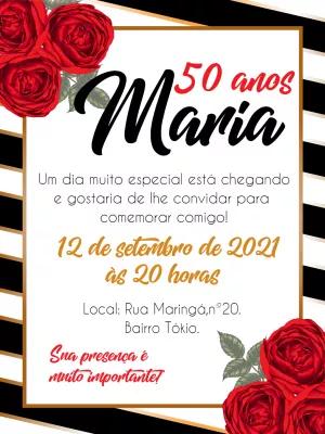 Convite de Aniversário com Rosas Vermelhas para Editar Online