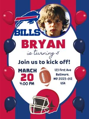 Editable Buffalo Bills Football Birthday Invite with Photo