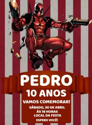 Convite de Aniversário Deadpool para Editar e Enviar Online