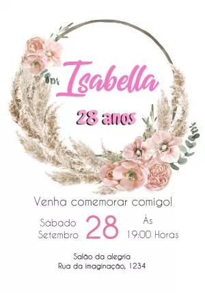 Convite de Aniversário Floral Boho para Editar Online