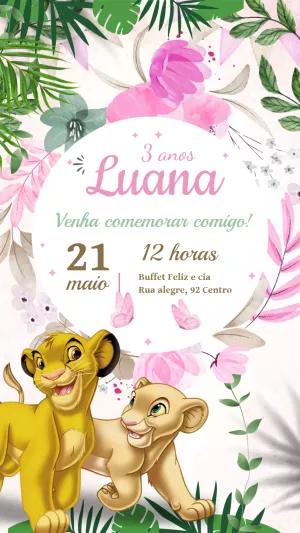 Convite de Aniversário Rei Leão Floral para Editar Online