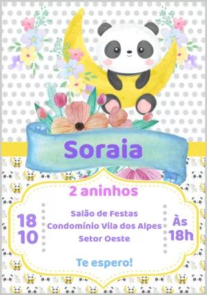 Convite Aniversário Panda Fofo Aquarela para Editar Online