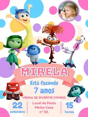 Convite de Aniversário Divertida Mente com Foto para Editar
