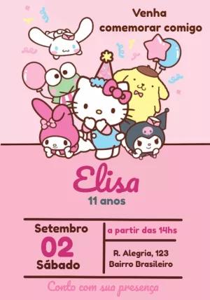 Convite de Aniversário Hello Kitty e Amigos para Editar Online