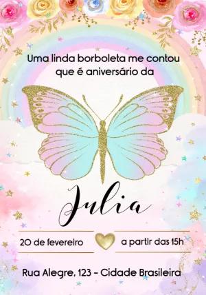 Convite de Aniversário Borboleta Glitter para Editar Online