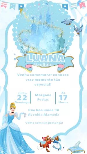 Convite de Aniversário Cinderela para Editar Online