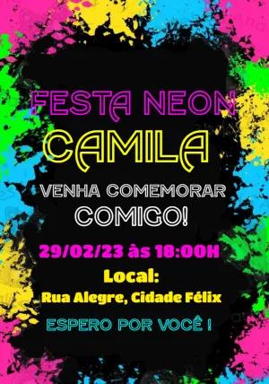 Convite de Aniversário Festa Neon Editável com Cores Vibrantes