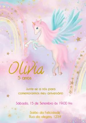 Convite Aniversário Unicórnio Mágico para Editar Online