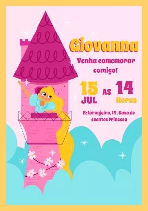 Convite de Aniversário Rapunzel Editável para Enviar Online